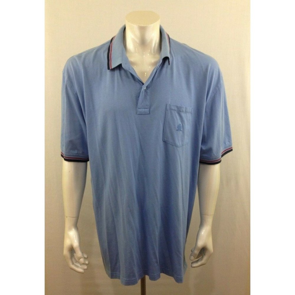 Tommy Hilfiger Pima Cotton Men's Blue Cuffed Short Sleeve Polo Shirt Size XXL